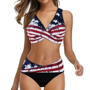 Aboser Women Crossover Bikini Bathing Suits 2 Piece Printed Swimsuits Red White and Blue Bikinis Set Sexy Push Up Swimwear Summer Swimsuit